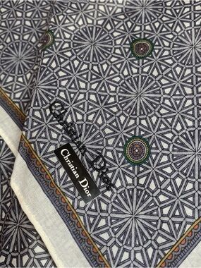 Christian Dior Geometric Print Handkerchief in Gray, Green & White